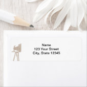 Antiek camera op sepia getinte achtergrond etiket (Insitu)