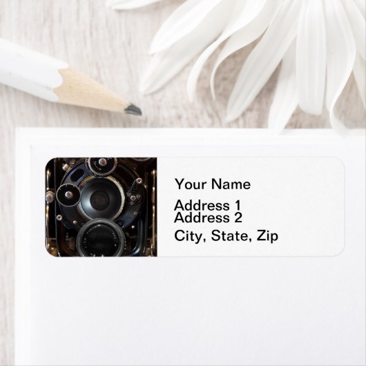 Antiek camerafotografie  lensfilm etiket (Insitu)