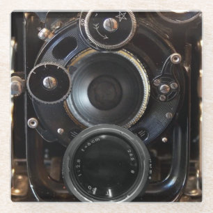 Antiek camerafotografie lensfilm glazen onderzetter