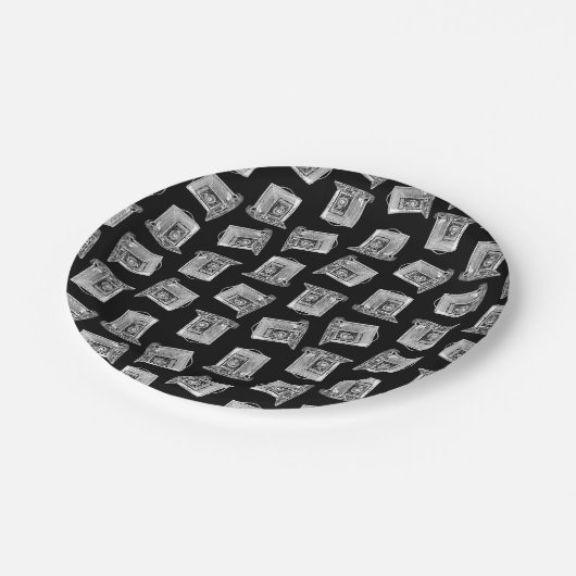 Antiek cameratroon geïllustreerd  camera's papieren bordje (Gekanteld)