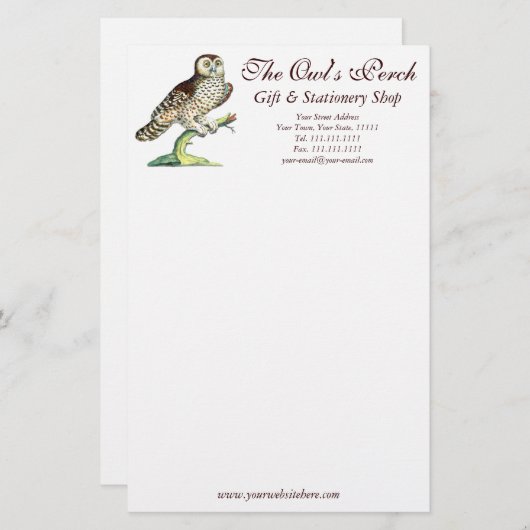 Antiek Canadees Owl Print  Stationery Briefpapier (Voorkant / Achterkant)