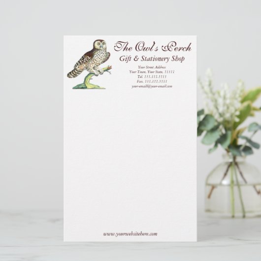 Antiek Canadees Owl Print  Stationery Briefpapier (Staand voorkant)