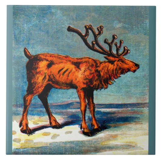 antiek caribou-druk tegeltje (Voorkant)