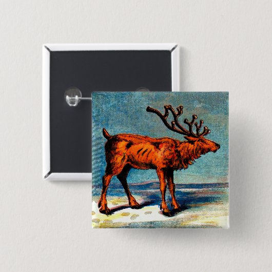 antiek caribou-druk vierkante button 5,1 cm (Voorkant /achterkant)