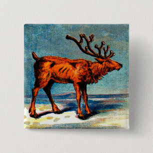 antiek caribou-druk vierkante button 5,1 cm