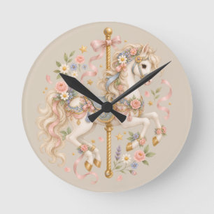 Antiek Carrousel Paard Cottagecore Cadeau Ronde Klok
