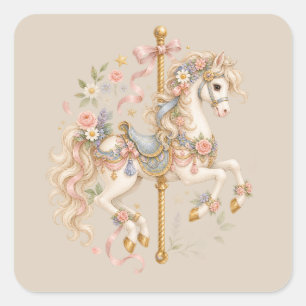 Antiek Carrousel Paard Cottagecore Cadeau Vierkante Sticker