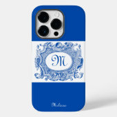 Antiek Cartouche Monogram Design Blue Case-Mate iPhone Case (Achterkant)
