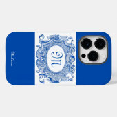 Antiek Cartouche Monogram Design Blue Case-Mate iPhone Case (Achterkant (horizontaal))