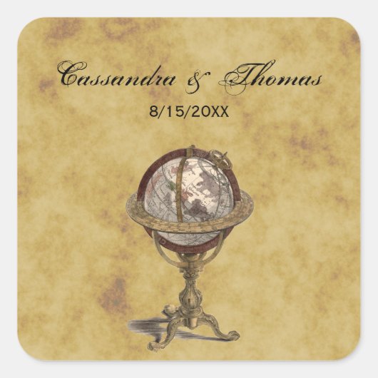 Antiek Celest Wereldbol Distress BG envelop afdich Vierkante Sticker (Voorkant)