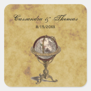 Antiek Celest Wereldbol Distress BG envelop afdich Vierkante Sticker