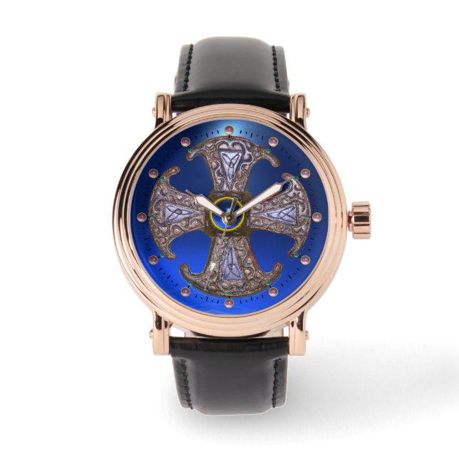 ANTIEK CELTISCHE CONSECRATIE KROSS Blauwe stenen Horloge (Voorkant)