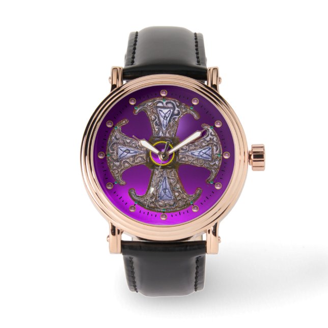 ANTIEK CELTISCHE CONSECRATIE KROSS Paarse gemstene Horloge (Voorkant)