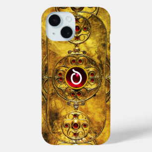 ANTIEK CELTISCHE WARRIOR SHIELD RUBY GEM MONOGRAM iPhone 15 CASE
