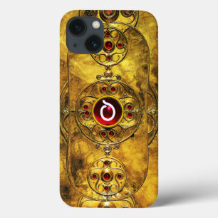 ANTIEK CELTISCHE WARRIOR SHIELD RUBY GEM MONOGRAM iPhone 13 HOESJE