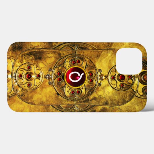 ANTIEK CELTISCHE WARRIOR SHIELD RUBY GEM MONOGRAM Case-Mate iPhone CASE (Achterkant (horizontaal))