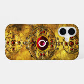 ANTIEK CELTISCHE WARRIOR SHIELD RUBY GEM MONOGRAM iPhone 16 HOESJE (Achterkant horizontaal)
