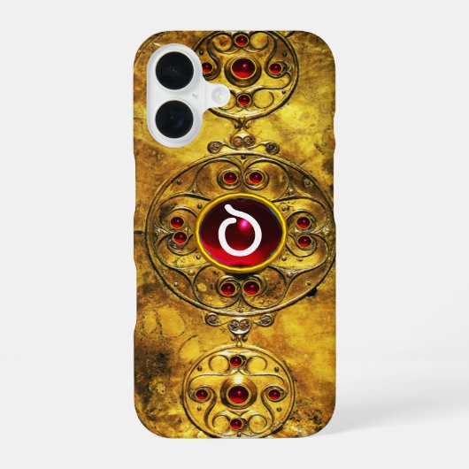 ANTIEK CELTISCHE WARRIOR SHIELD RUBY GEM MONOGRAM iPhone 16 HOESJE (Achterkant)