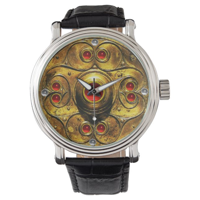ANTIEK CELTISCHE WARRIUMSCHIELD MET RUBY GEMSTONES HORLOGE (Voorkant)