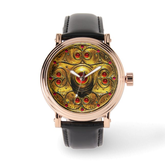 ANTIEK CELTISCHE WARRIUMSCHIELD MET RUBY GEMSTONES HORLOGE (Voorkant)