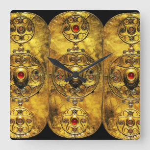 ANTIEK CELTISCHE WARRIUMSCHIELD MET RUBY GEMSTONES VIERKANTE KLOK