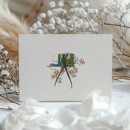 Antiek Charm Parrot 'Save the Date' Uitnodiging