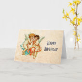  Antiek Cherub Angels geïllustreerd op zaterdag Kaart (Gele Bloem)