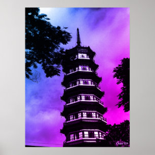 Antiek China Kanton de bloemige pagode Poster