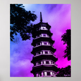 Antiek China Kanton de bloemrijke pagode Poster