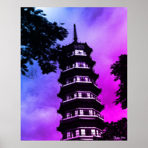 Antiek China Kanton de bloemrijke pagode Poster
