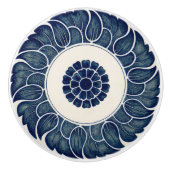 Antiek Chinees Blauw en Wit Bladpatroon Keramische Knop (Voorkant)