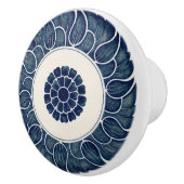 Antiek Chinees Blauw en Wit Bladpatroon Keramische Knop (Rechts)
