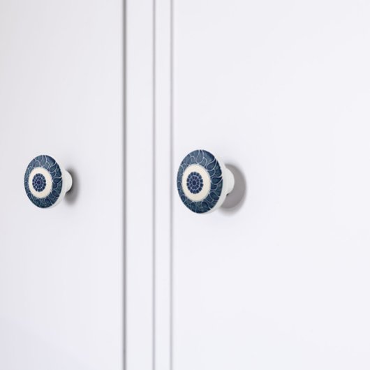 Antiek Chinees Blauw en Wit Bladpatroon Keramische Knop