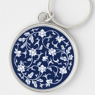 Antiek Chinees blauw en wit Mandala Sleutelhanger