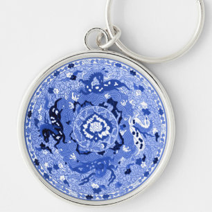 Antiek Chinees blauw en wit Mandala Sleutelhanger