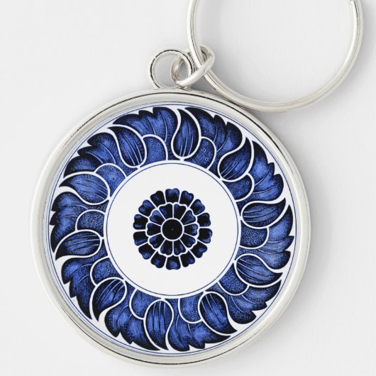 Antiek Chinees blauw en wit Mandala Sleutelhanger (Voorkant)