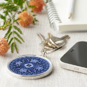 Antiek Chinees blauw en wit Mandala Sleutelhanger (Zijkant)