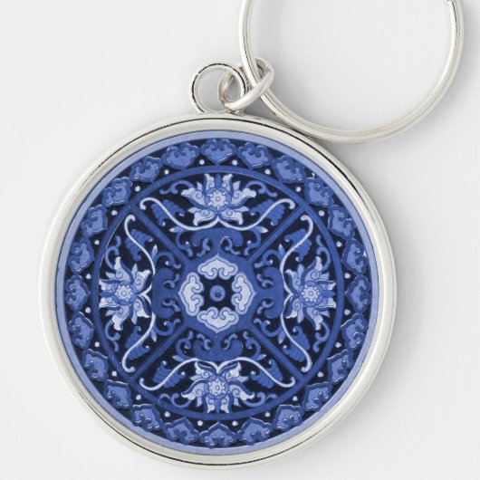 Antiek Chinees blauw en wit Mandala Sleutelhanger (Voorkant)