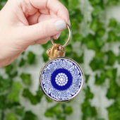 Antiek Chinees blauw en wit Mandala Sleutelhanger (Hand)
