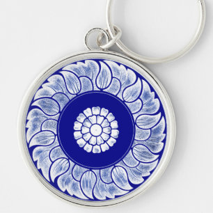 Antiek Chinees blauw en wit Mandala Sleutelhanger