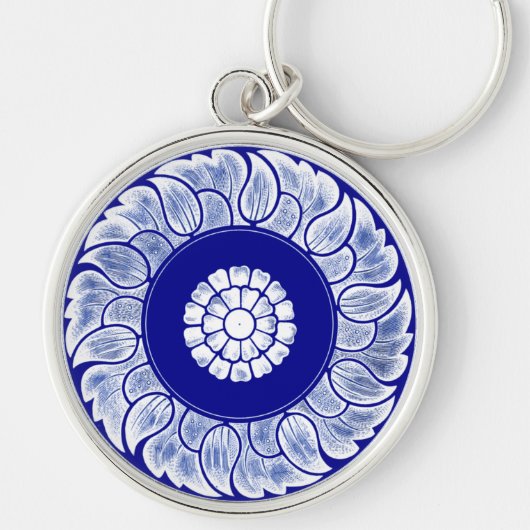 Antiek Chinees blauw en wit Mandala Sleutelhanger (Voorkant)