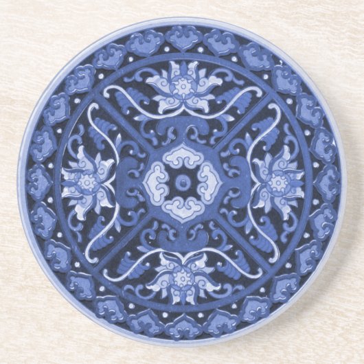 Antiek Chinees blauw en wit Mandala Zandsteen Onderzetter (Voorkant)