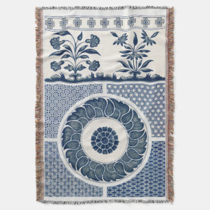 Antiek Chinees Blauw Witte Porselein Patroon Deken