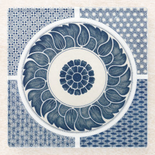 Antiek Chinees Blauw Witte Porselein Patroon Glazen Onderzetter