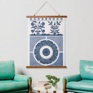 Antiek Chinees Blauw Witte Porselein Patroon Hangend Wandkleed