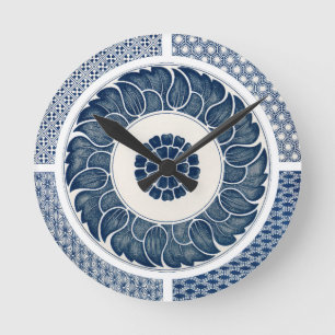 Antiek Chinees Blauw Witte Porselein Patroon Ronde Klok
