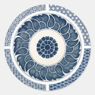 Antiek Chinees Blauw Witte Porselein Patroon Ronde Sticker