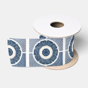 Antiek Chinees Blauw Witte Porselein Patroon Satijnen Lint
