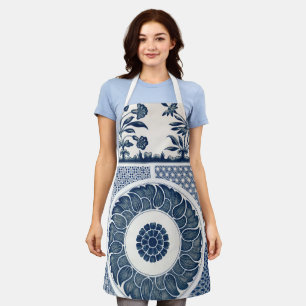 Antiek Chinees Blauw Witte Porselein Patroon Schort