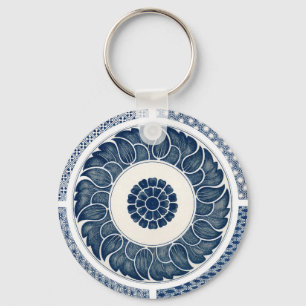 Antiek Chinees Blauw Witte Porselein Patroon Sleutelhanger